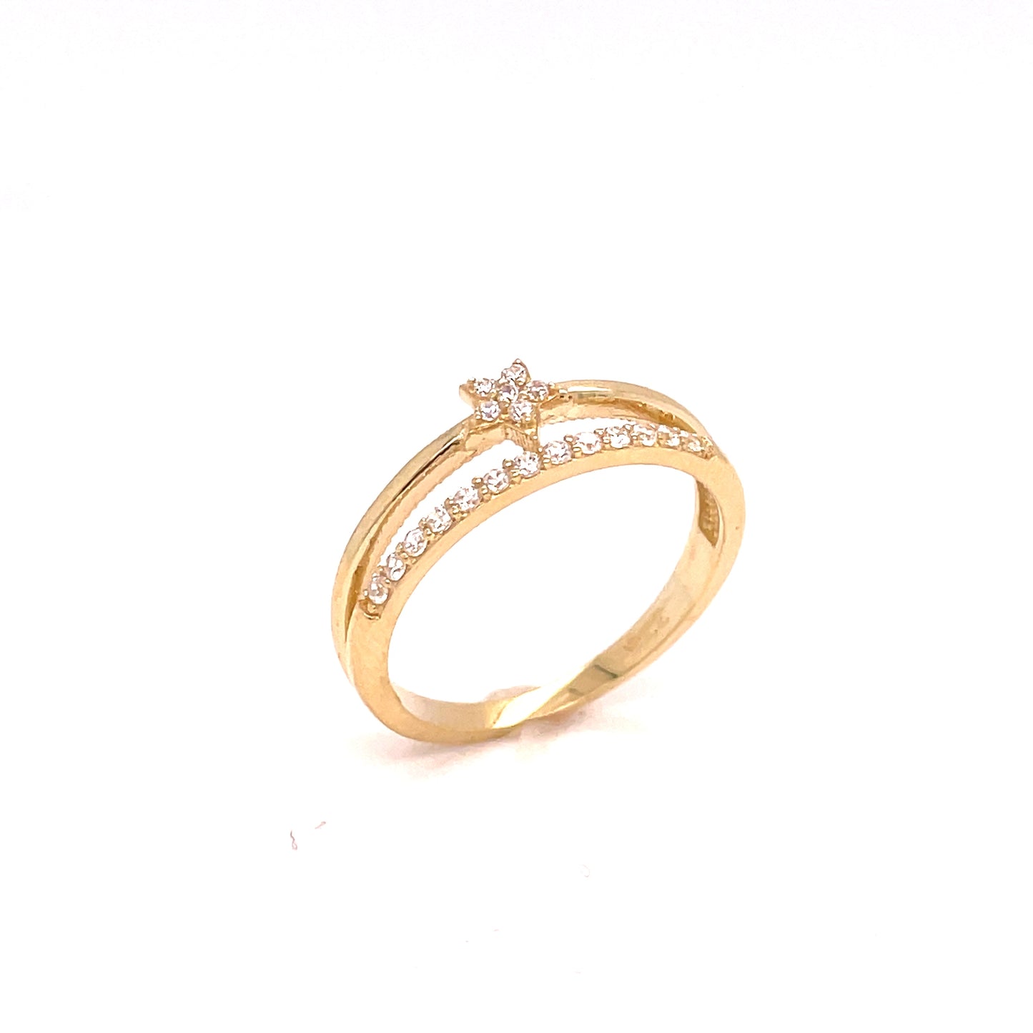 9ct Yellow Gold Two Row CZ Star Ring