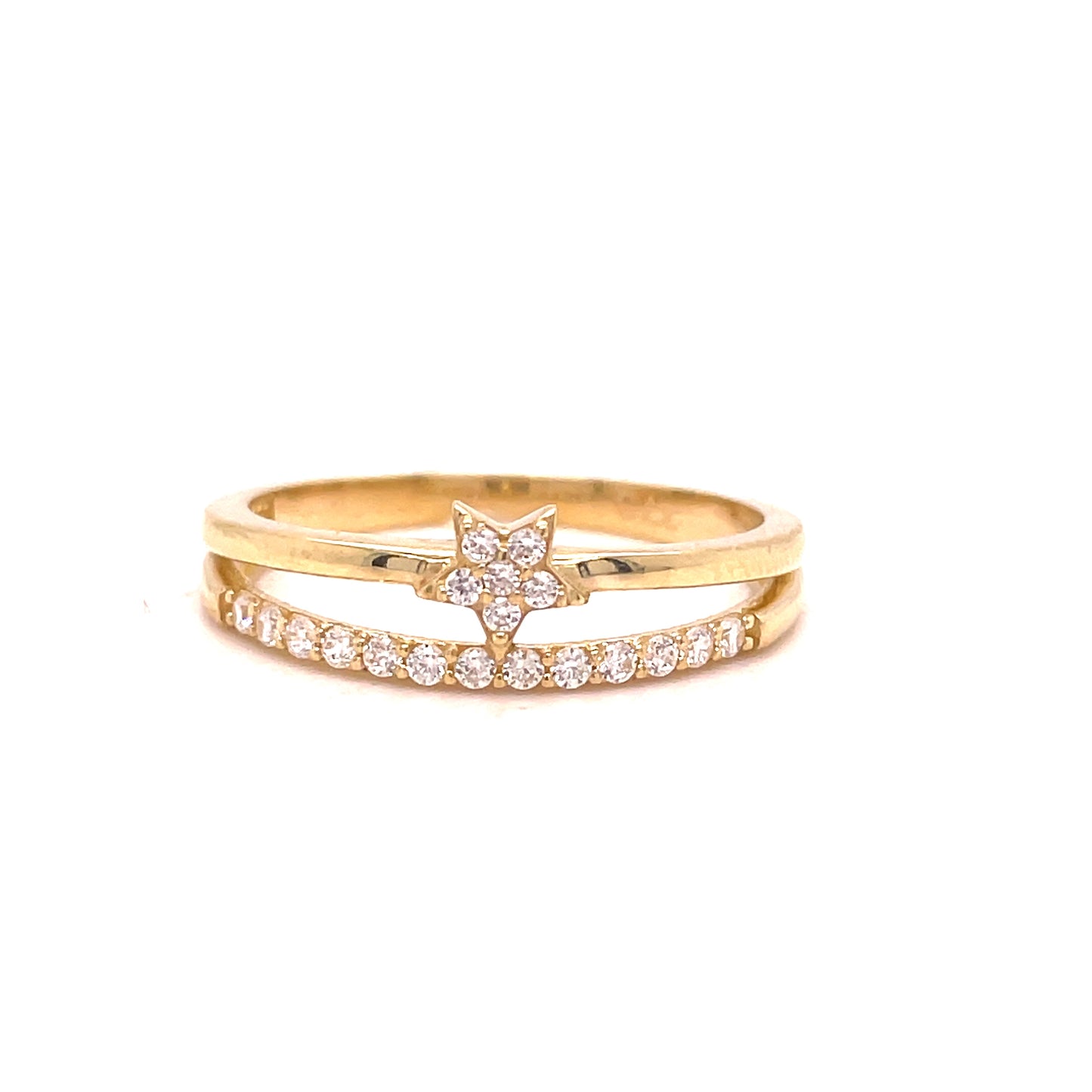 9ct Yellow Gold Two Row CZ Star Ring