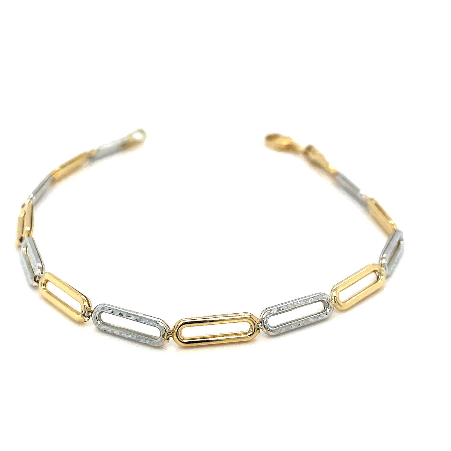 9ct Two Tone Open Rectngular Link Bracelet