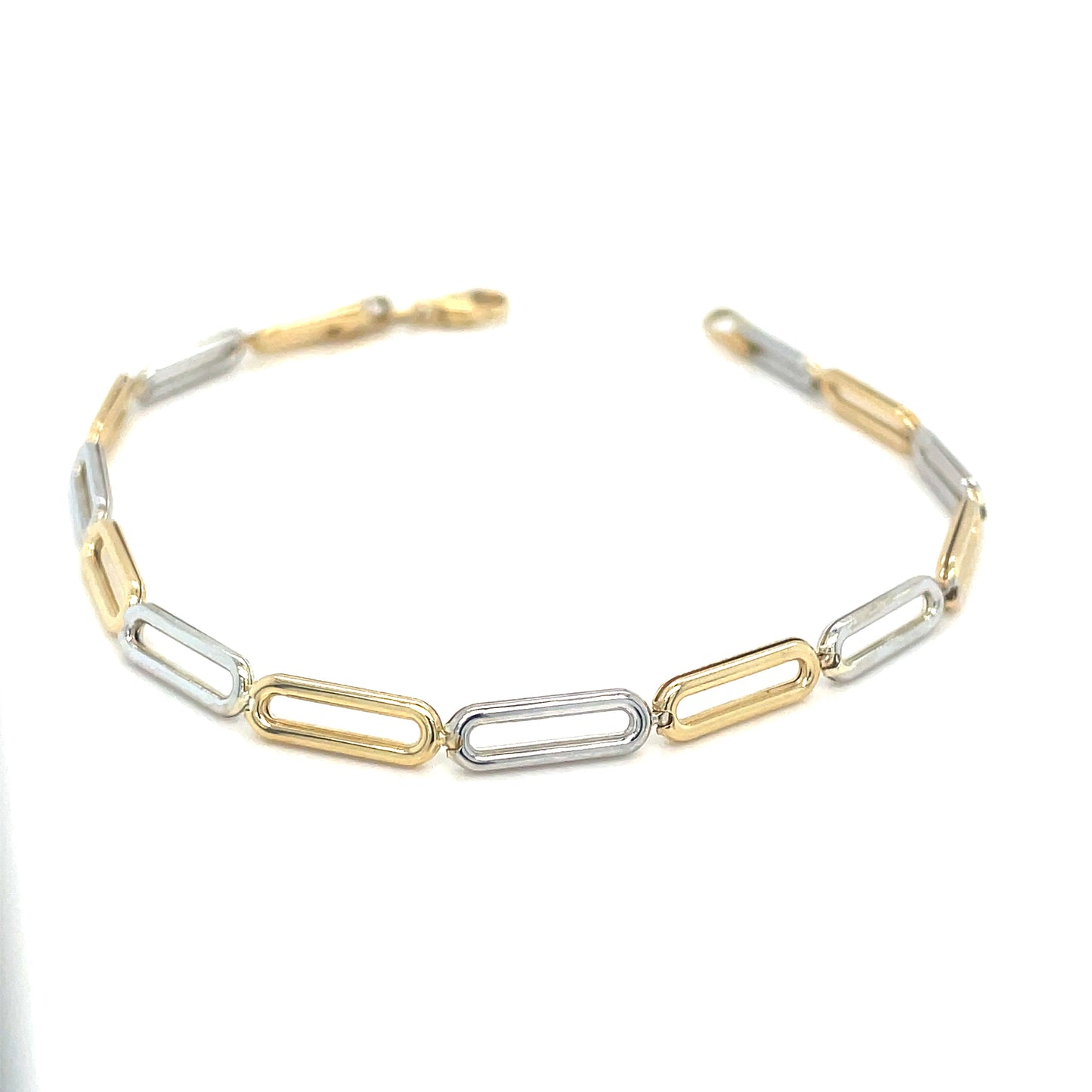 9ct Two Tone Open Rectngular Link Bracelet