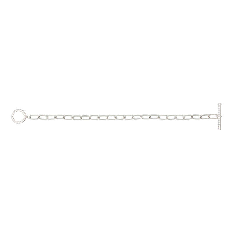 Sterling Silver Curb CZ T-Bar Bracelet