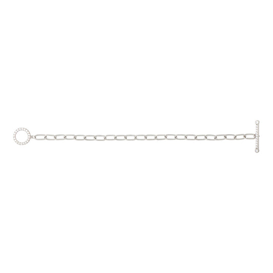 Sterling Silver Curb CZ T-Bar Bracelet