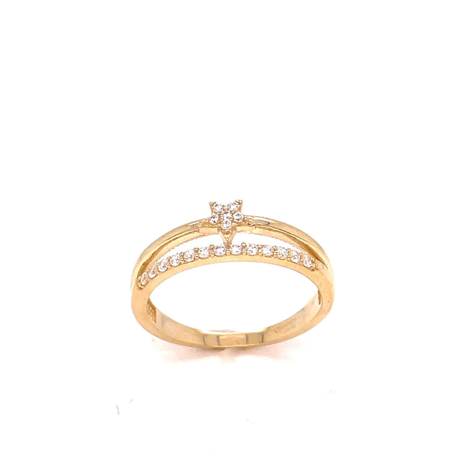 9ct Yellow Gold Two Row CZ Star Ring