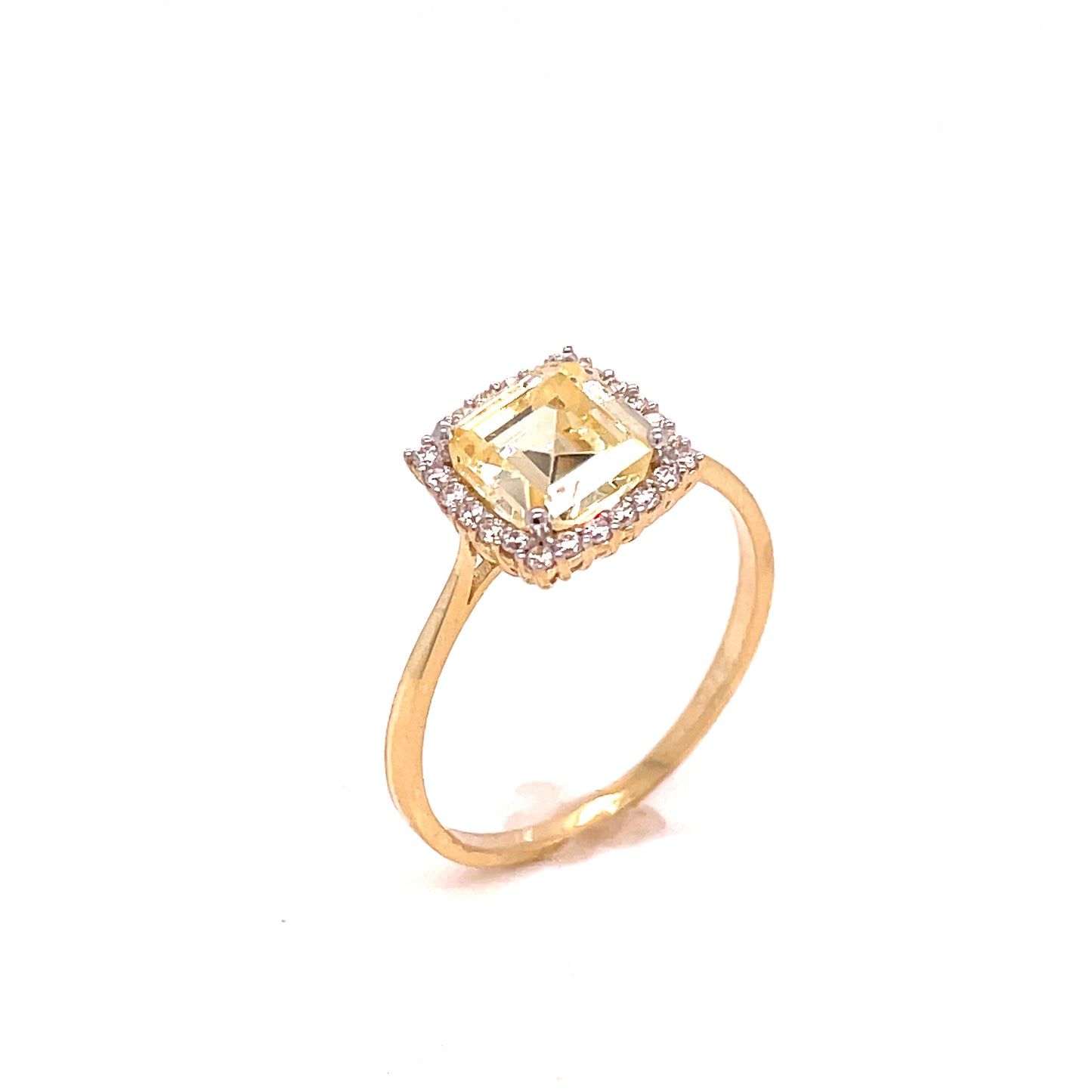 9ct Yellow Gold Yellow Centre Stone With White Cubic Zirconia Halo Set Ring