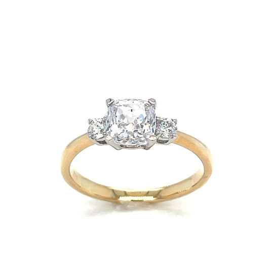 9ct Cubic Zirconia Cushion Cut Solitaire Ring With Round Shoulders