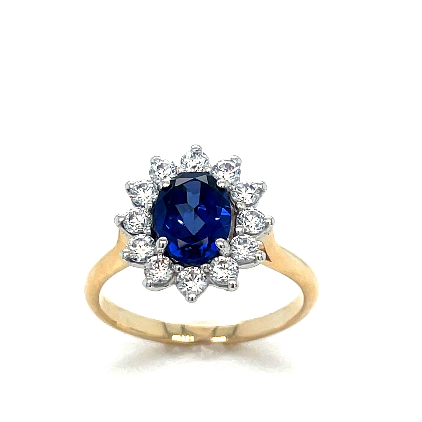 9ct Cubic Zirconia Oval Cluster Ring With Dark Blue Centre