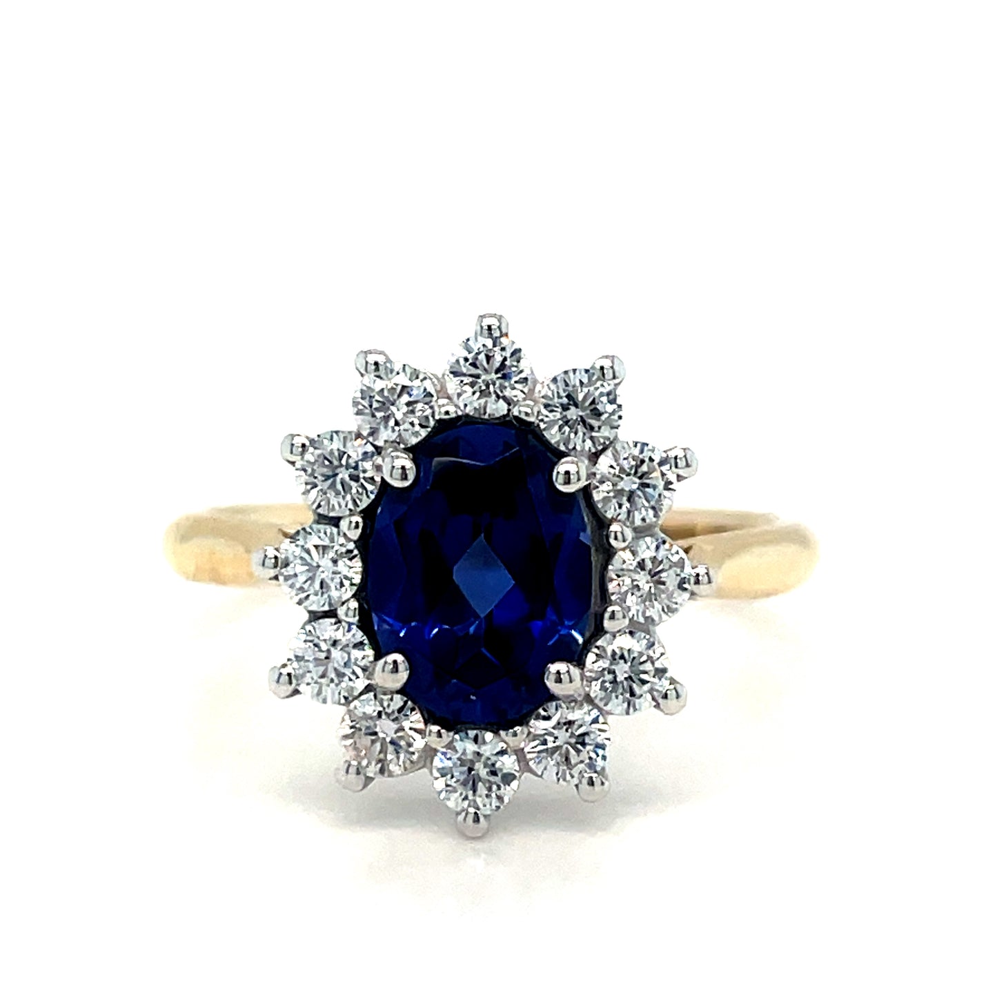 9ct Cubic Zirconia Oval Cluster Ring With Dark Blue Centre