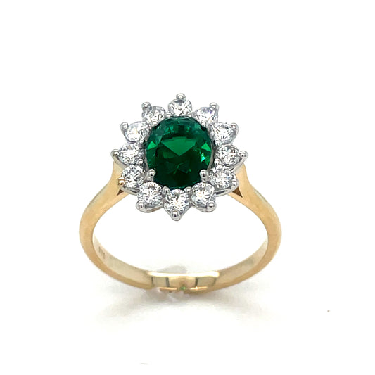 9ct Cubic Zirconia Oval Cluster Ring With Green Centre