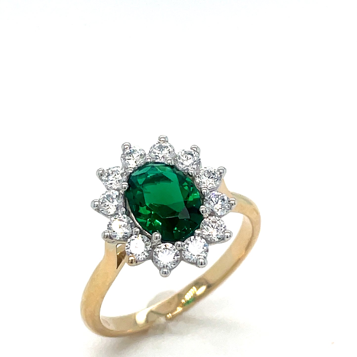 9ct Cubic Zirconia Oval Cluster Ring With Green Centre