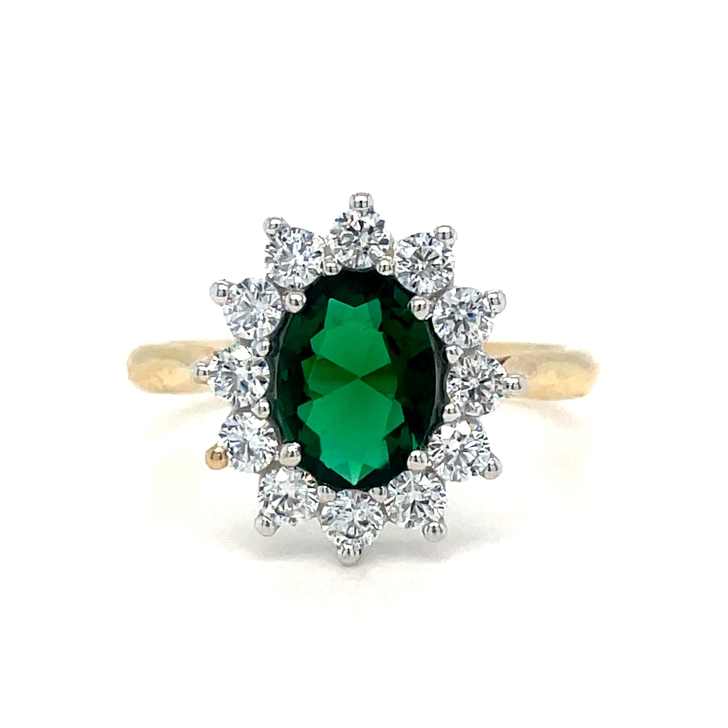 9ct Cubic Zirconia Oval Cluster Ring With Green Centre