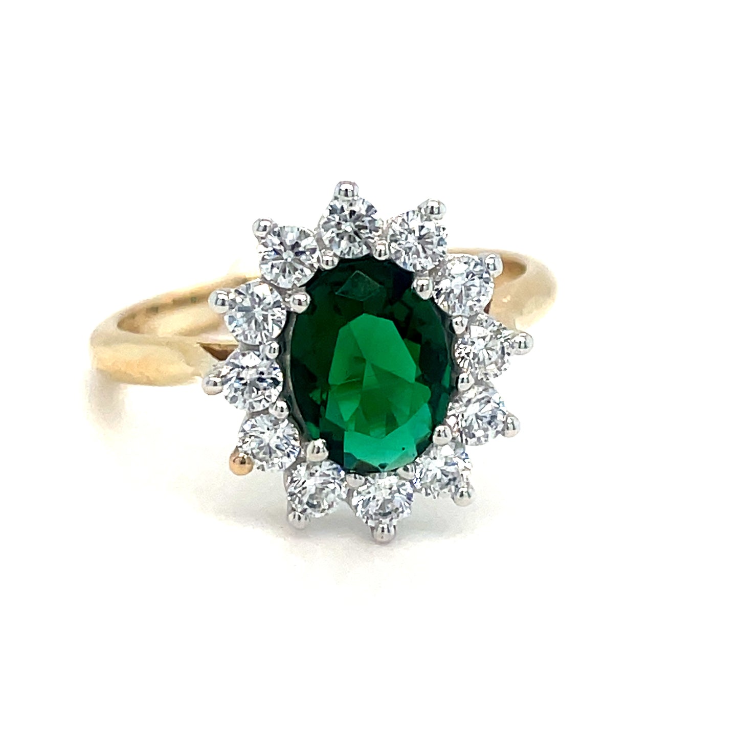 9ct Cubic Zirconia Oval Cluster Ring With Green Centre