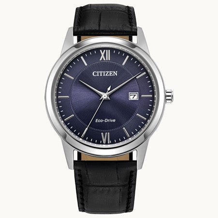 Gents Citizen Eco-Drive Blue Dial Black Strap