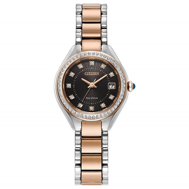 Ladies Citizen Silhouette Black Dial with CZ Batons and Bezel