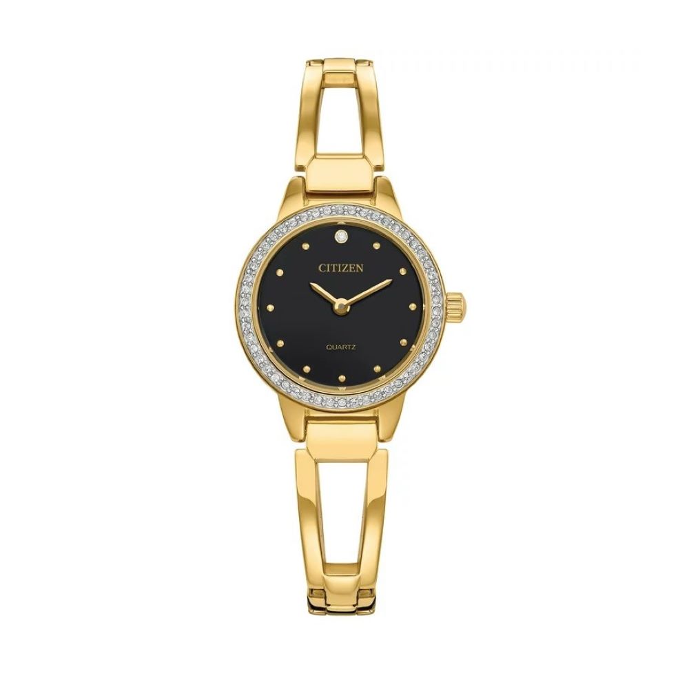 Ladies Citizen Eco-Drive Bangle Black Dial CZ Bezel