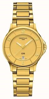 Ladies Rolled Gold Certina DS-6 Watch With Gold Dial