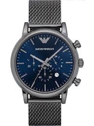 Gents Stainless Steel Armani Meche Strap Blue Chronograph Watch