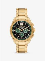 Gents Rolled Gold Bracelet Micael Kors Accelerator 2.0 Green Dial Chronograph Watch