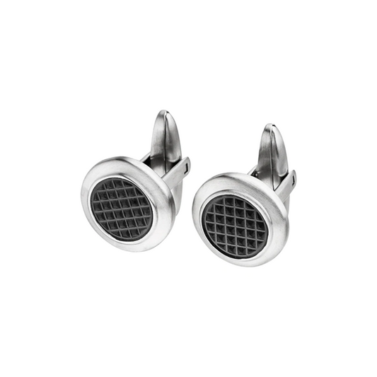 Gents Steelwear Stainless Steel Cufflinks with Textured Black Chrome Centre