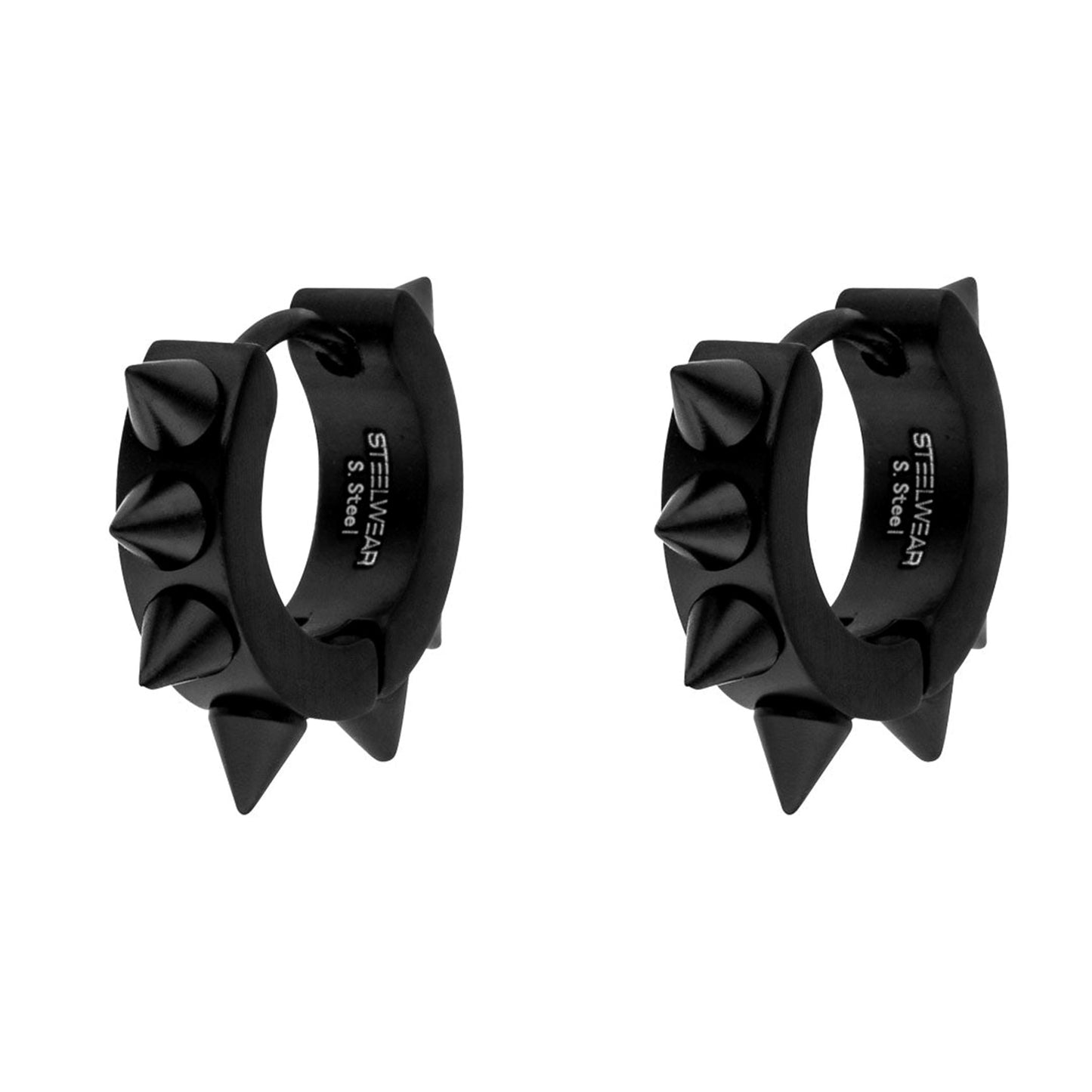 Gents Steelwear Black Stainless Steel Spiky Hoop Earrings