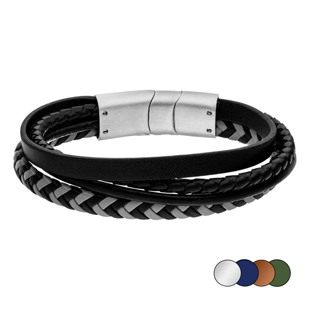 Gents Steelwear Grey and Black Plaited Leather Bracelet