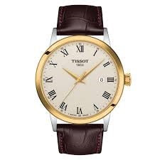 Gents Two Tone Tissot Classic Dream 42mm Brown Strap Watch