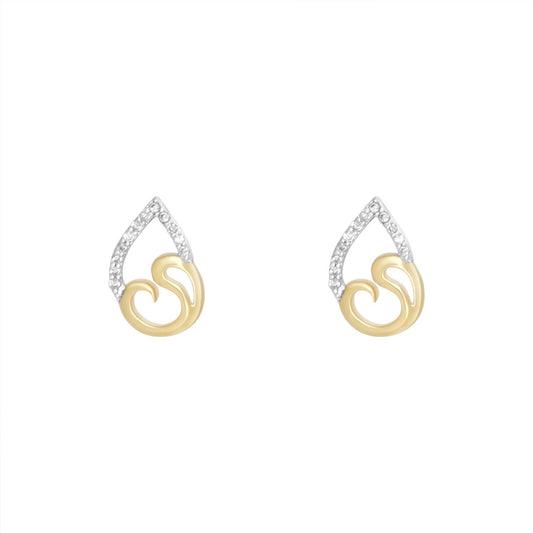 Sterling Silver & Gold Plated Cubic Zirconia Open Pear Swirl Earrings