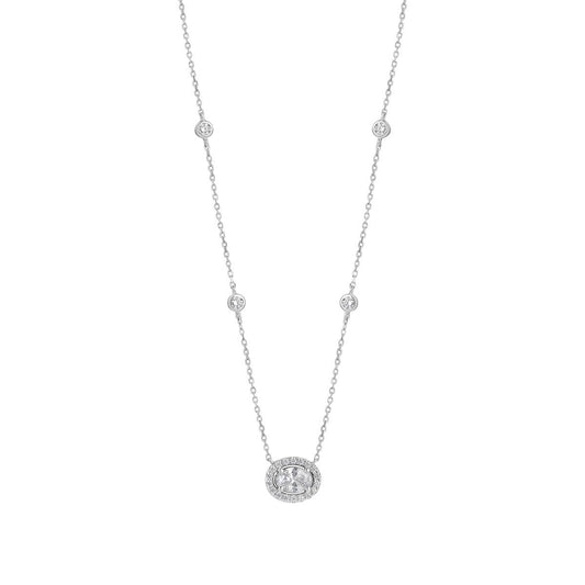 Sterling Silver Cubic Zirconia Oval Halo Necklet