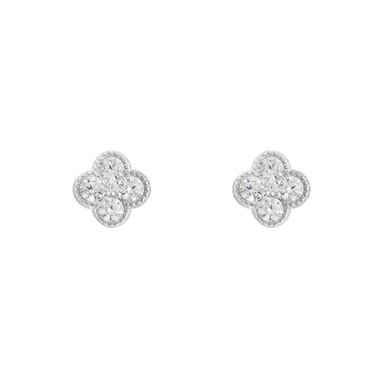 Sterling Silver Cubic Zirconia Clover Stud Earrings