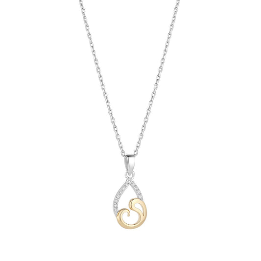 Sterling Silver & Gold Plated Cubic Zirconia Open Pear Swirl Pendant