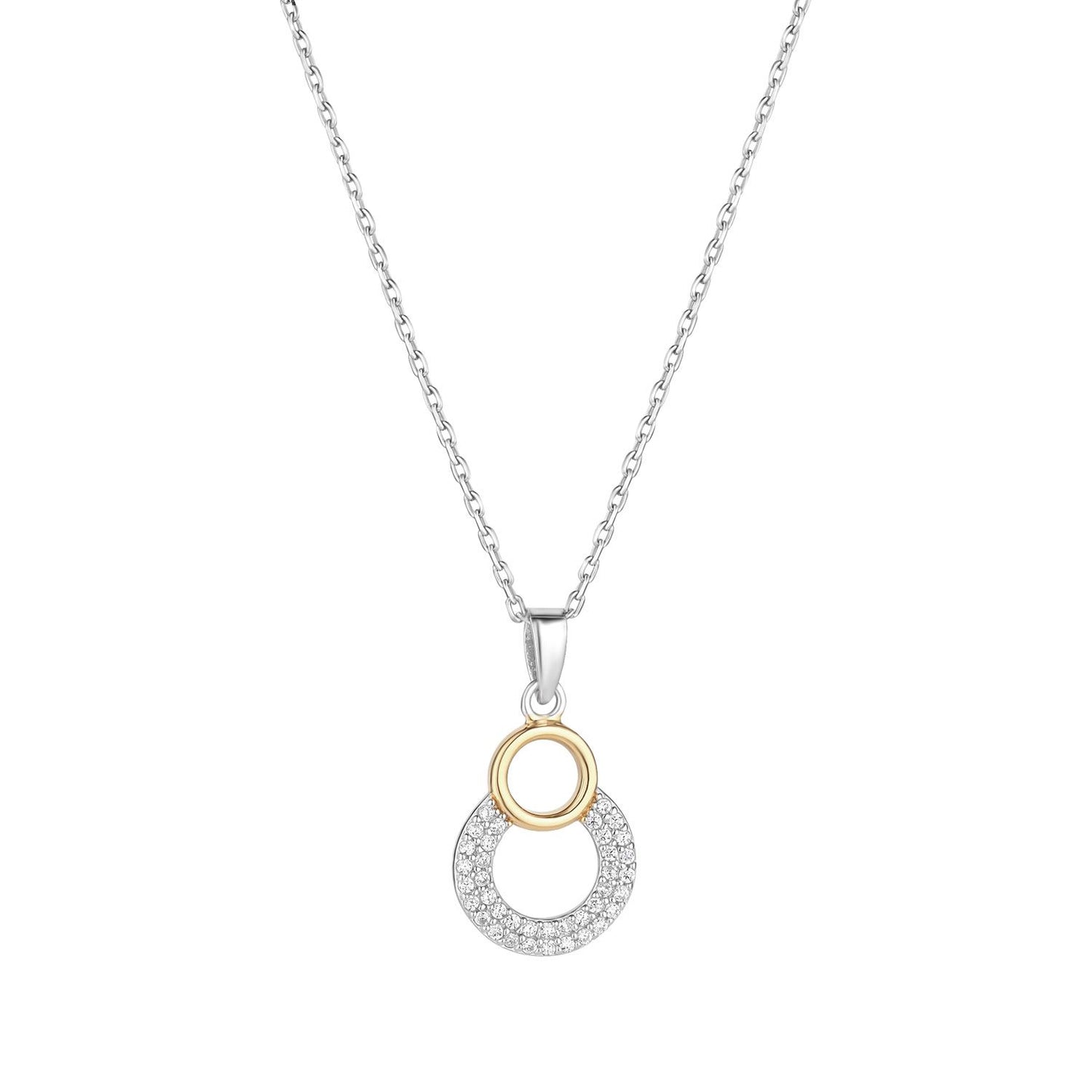 Sterling Silver & Gold Plated Cubic Zirconia Double Circle Pendant