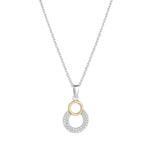 Sterling Silver & Gold Plated Cubic Zirconia Double Circle Pendant