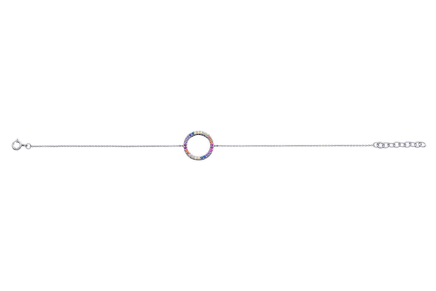 Sterling Silver Open Circle Multicolour CZ Bracelet