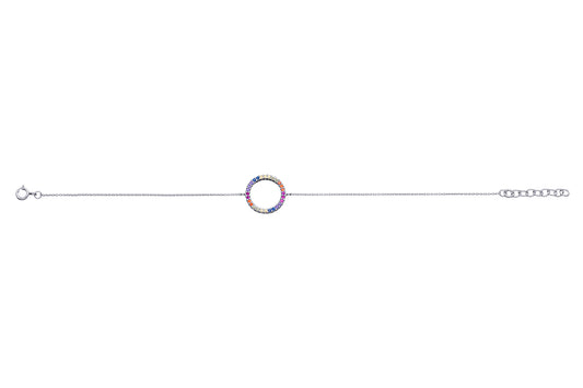 Sterling Silver Open Circle Multicolour CZ Bracelet