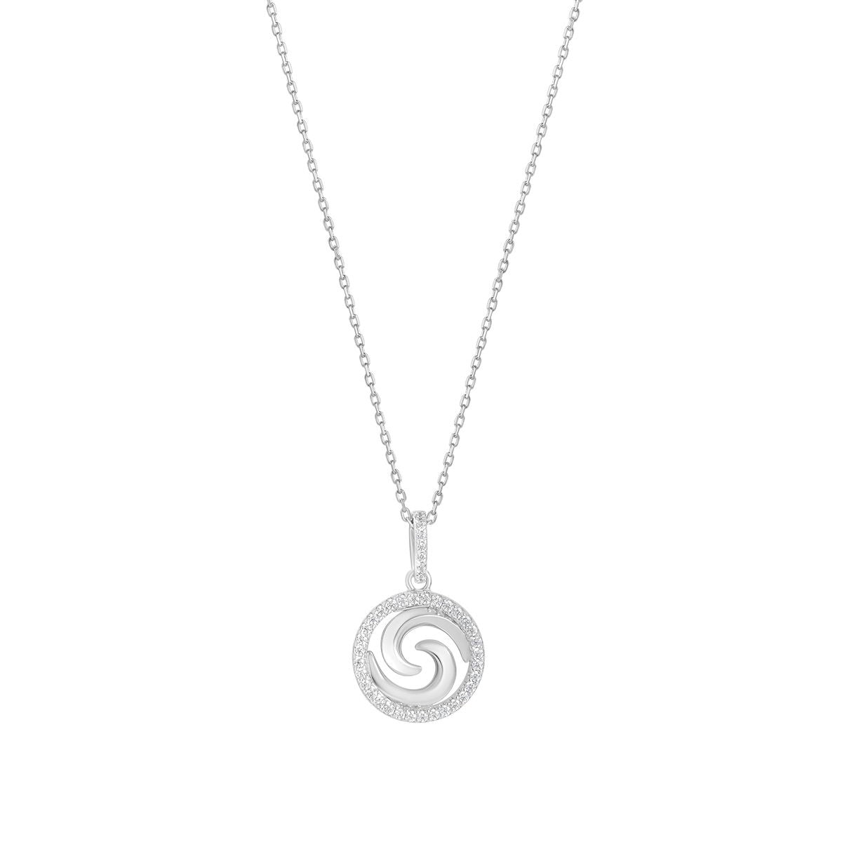 Sterling Silver Open Circle Cubic Zirconia Swirl Pendant