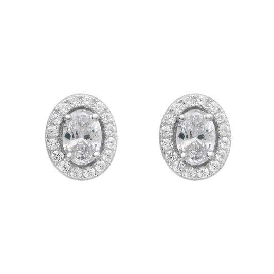 Sterling Silver 2 In 1 Oval Halo Stud Earrings