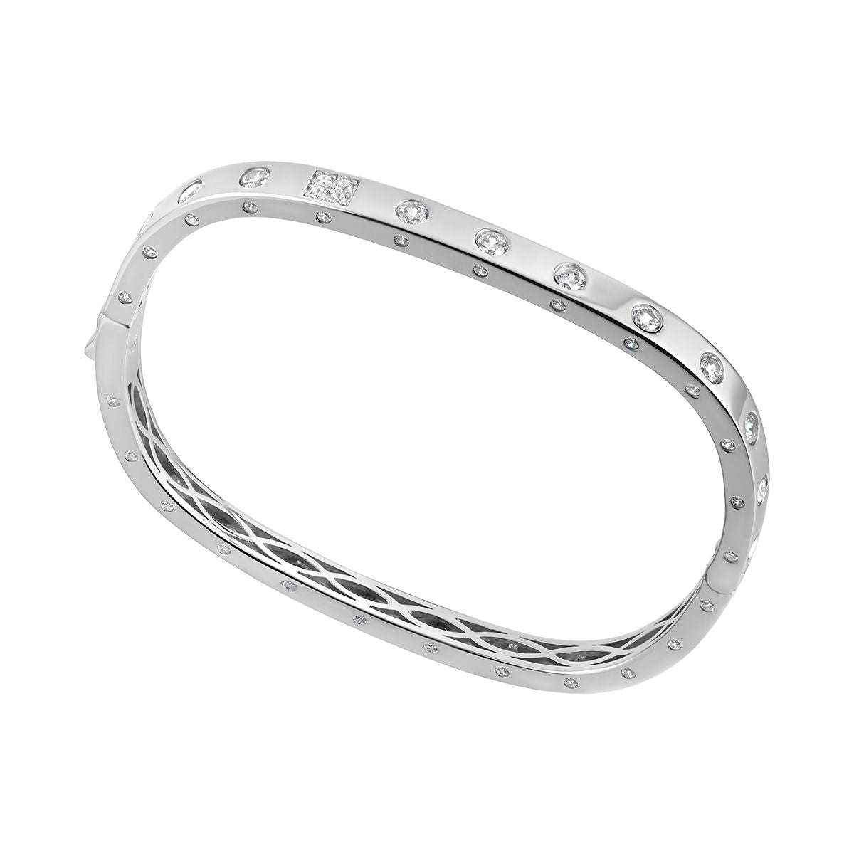 Sterling Silver Cubic Zirconia Punch Set Square Bangle