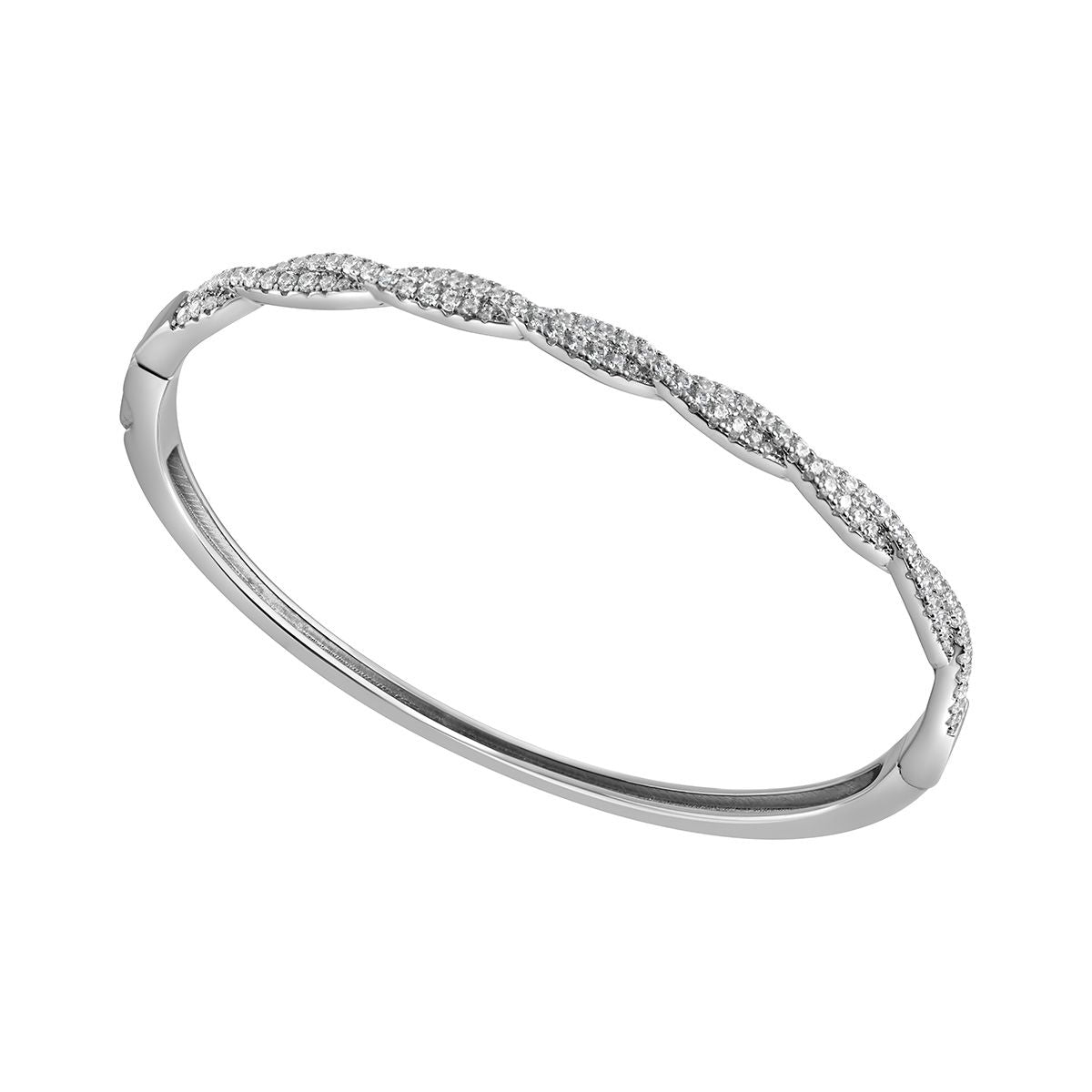 Sterling Silver Twisted Cubic Zirconia Bangle