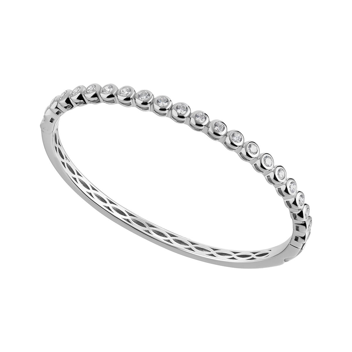 Sterling Silver Cubic Zirocnia Rubover Bangle