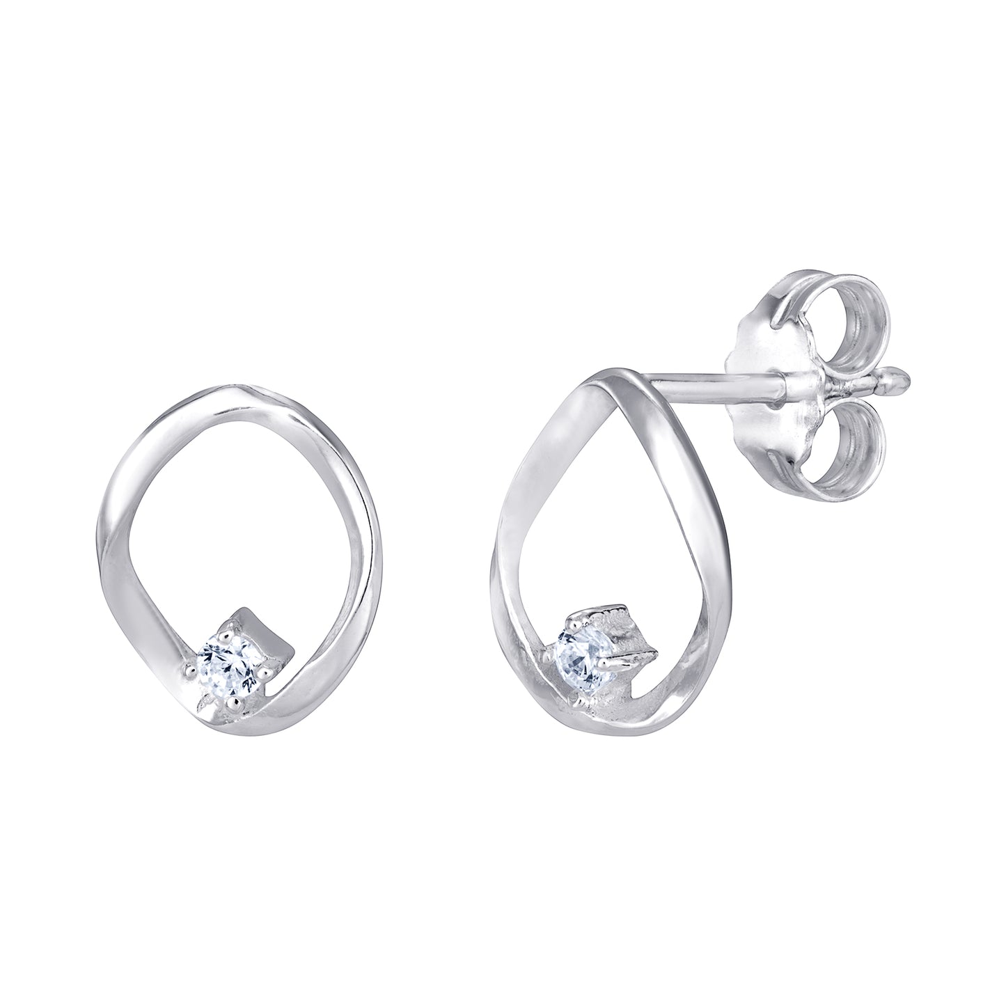 Sterling Silver Open Twist Circle Stud With CZ