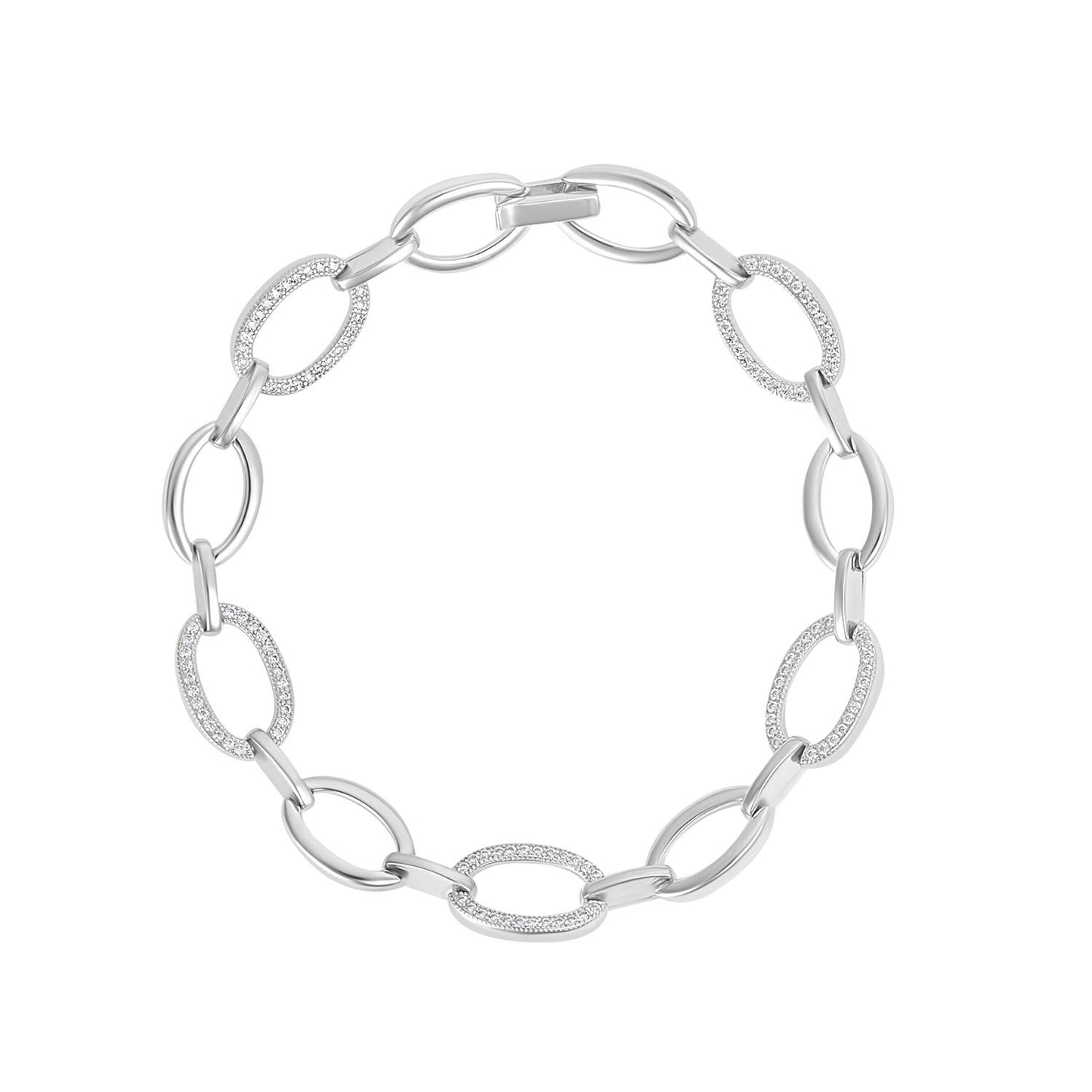 Sterling Silver Cubic Zirconia Open Oval Link Bracelet