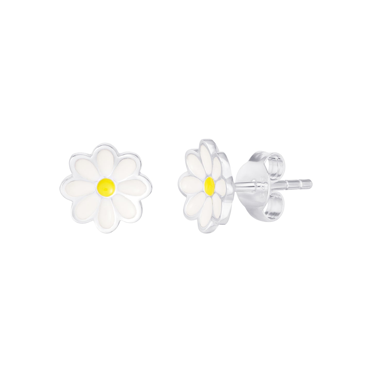 Sterling Silver Enamel Daisy Kids Earrings