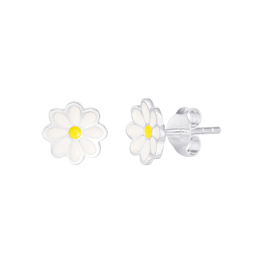 Sterling Silver Enamel Daisy Kids Earrings