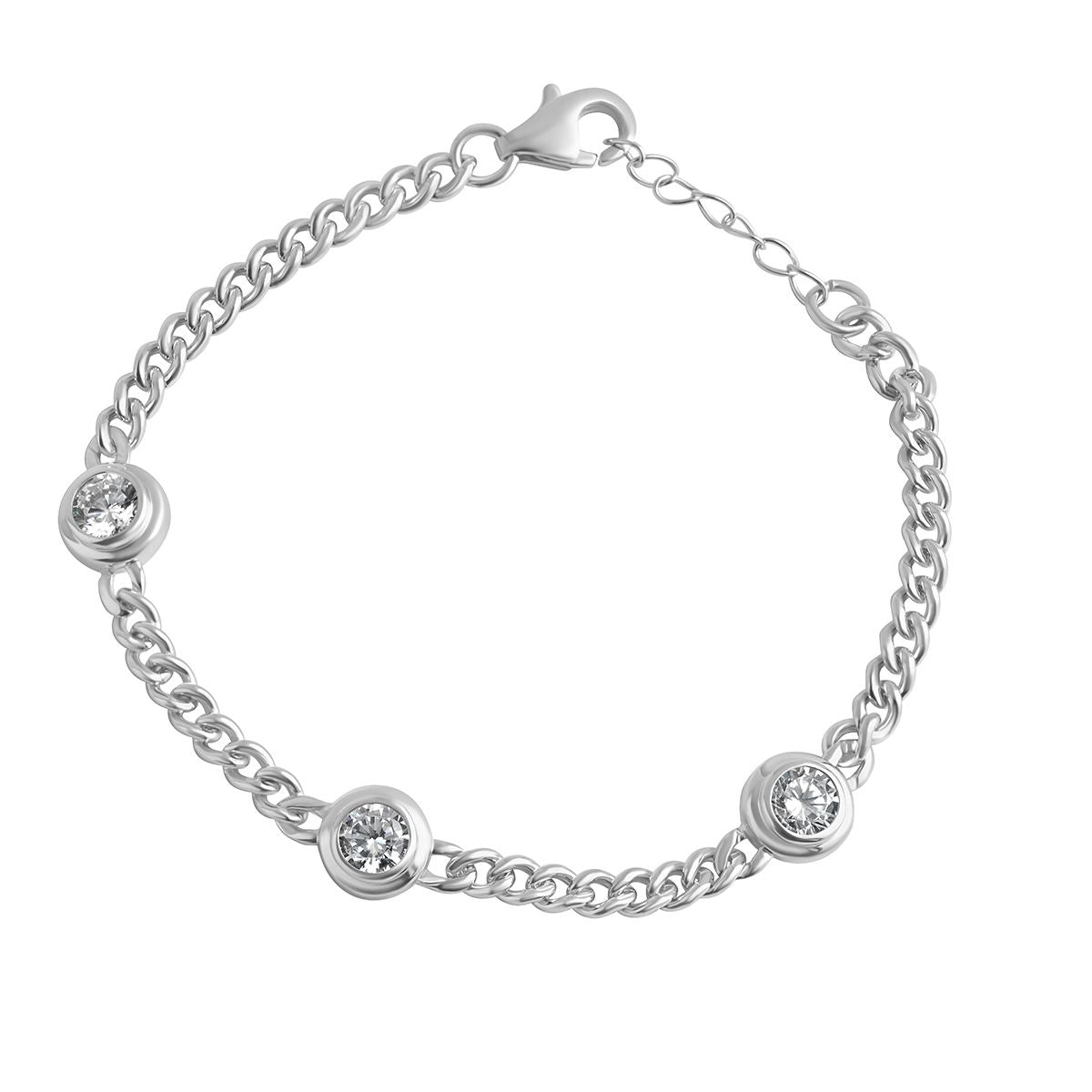 Sterling Silver Cubic Zirconia Rubover Curb Chain