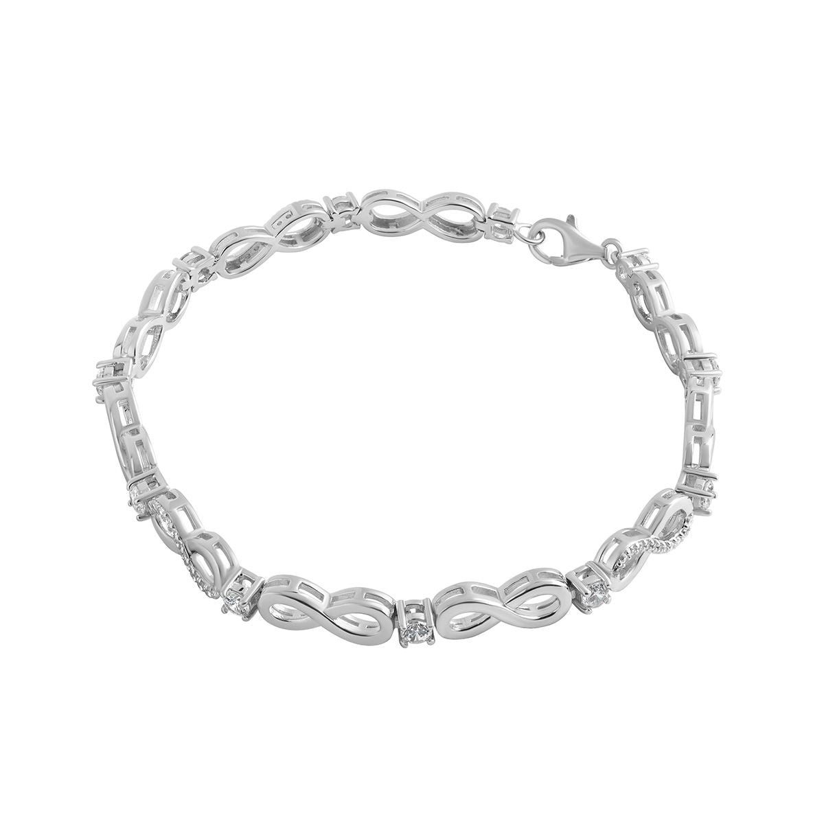 Sterling Silver Cubic Zirconia and Polished Infinity Bracelet