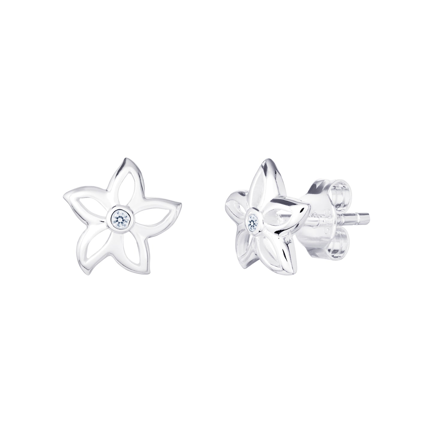 Sterling Silver Open Flower Earring with CZ Centre