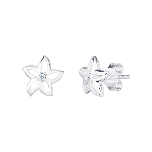 Sterling Silver Open Flower Earring with CZ Centre