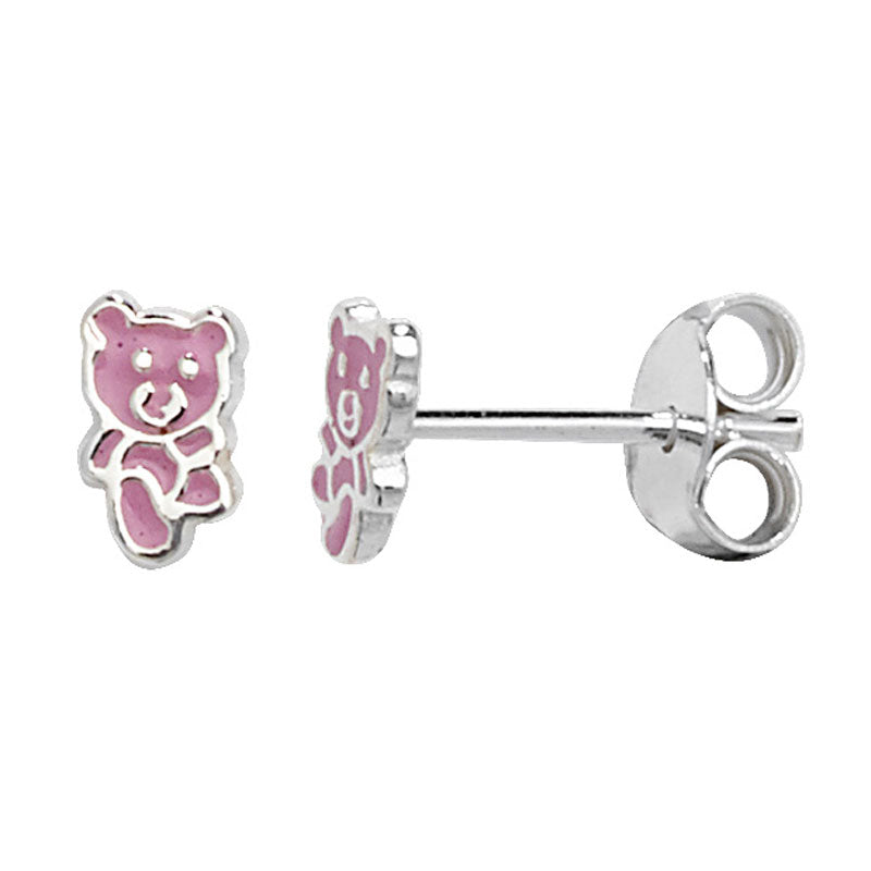 Sterling Silver Pink Teddy Bear Kids Earring