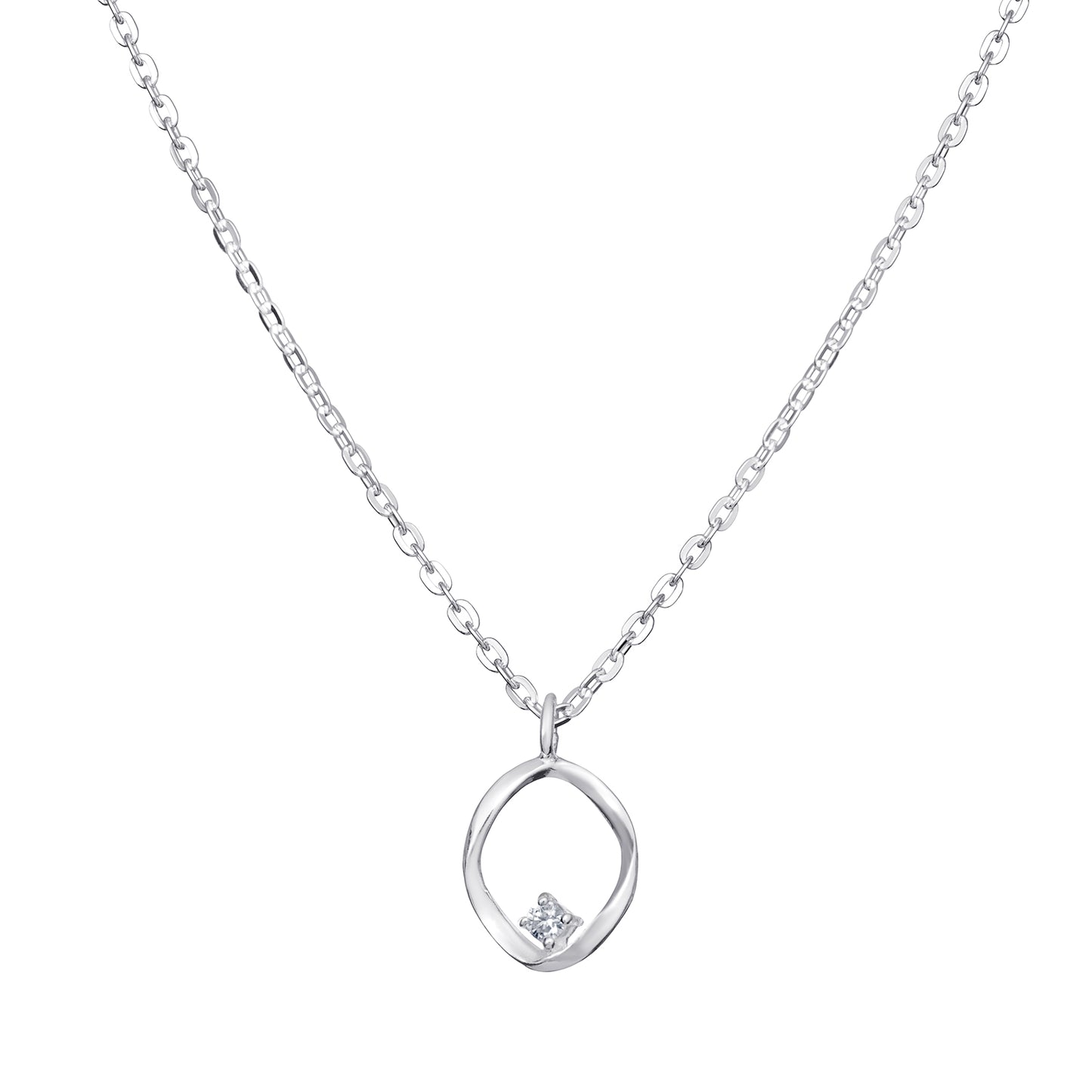 Sterling Silver Open Twist Circle Pendant with CZ