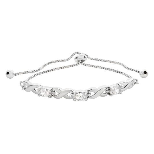 Sterling Silver Oval Cubic Zirocnia and Polished Infinity Adjustable Bracelet