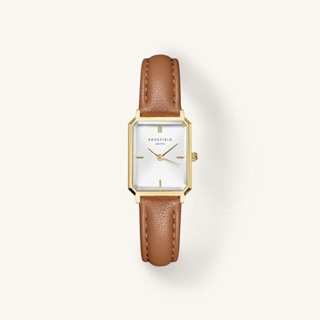 Ladies Rosefield Octagon XS White Dial Brown Strap